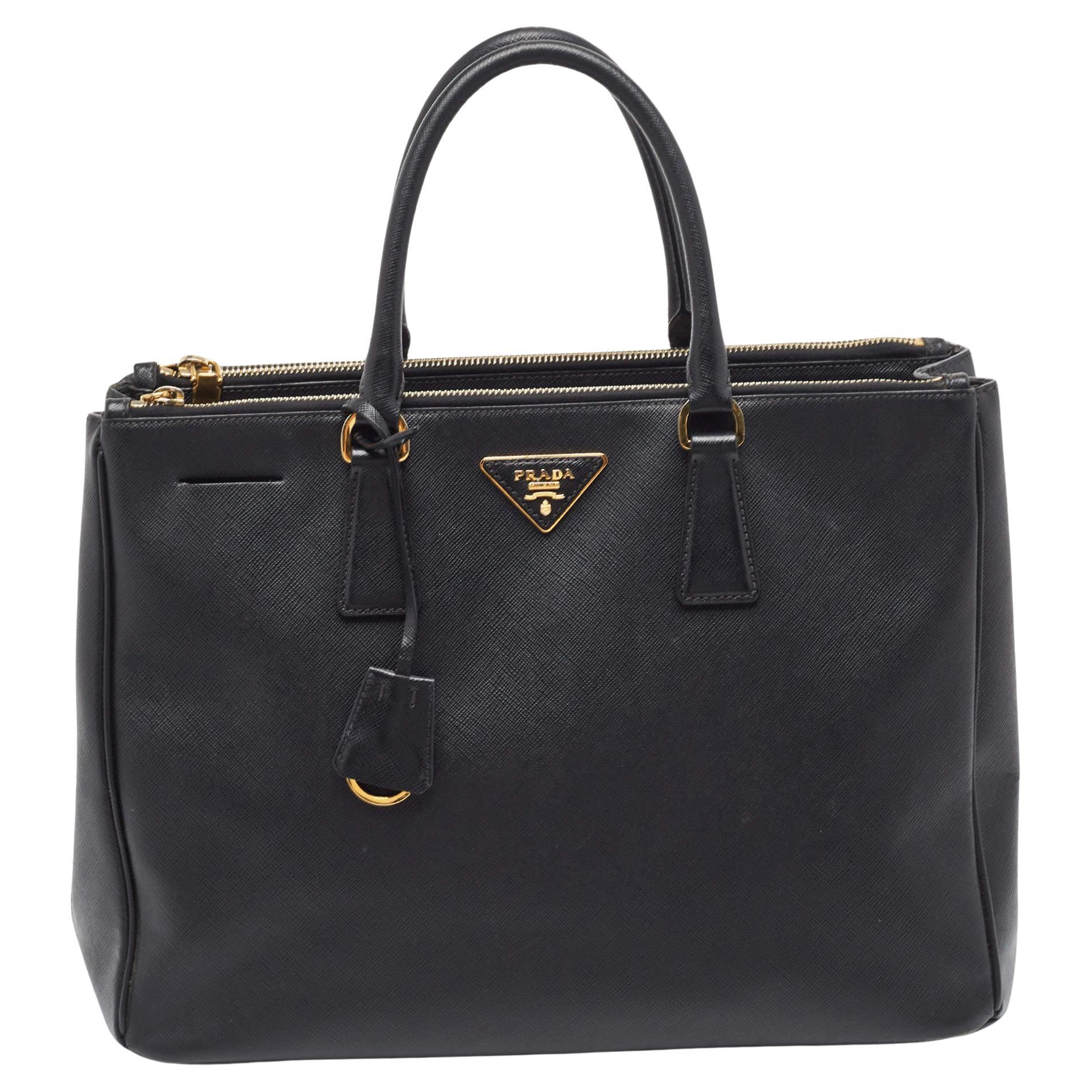 Prada Black Saffiano Leather Large Double Zip Tote