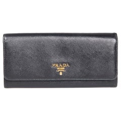 Prada Black Saffiano Leather Large Flap Continental Wallet