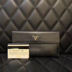 Prada Black Saffiano Leather Large Travel Wallet