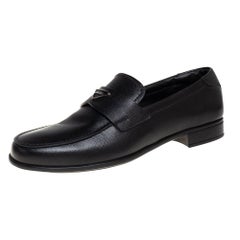 Prada Black Saffiano Leather Logo Loafers Size 40.5