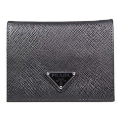 Prada Black Saffiano Leather Logo Plaque Wallet