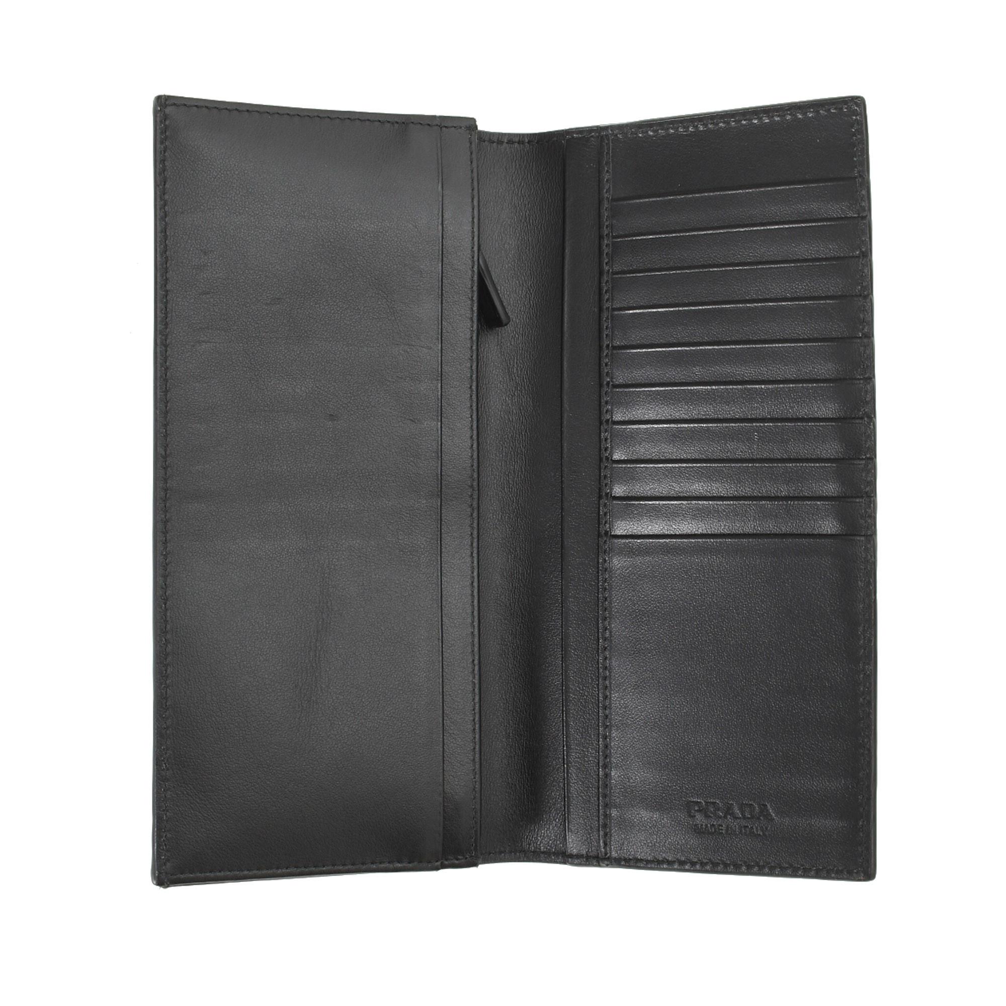 Prada Black Saffiano Leather Logo Vertical Long Bifold Wallet 4