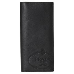 Prada Black Saffiano Leather Logo Vertical Long Bifold Wallet