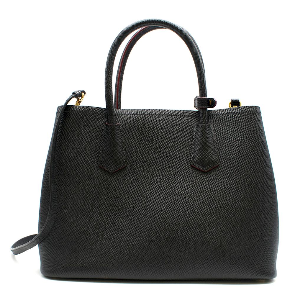 Prada Black Saffiano Leather Medium Double Tote Bag In Good Condition In London, GB