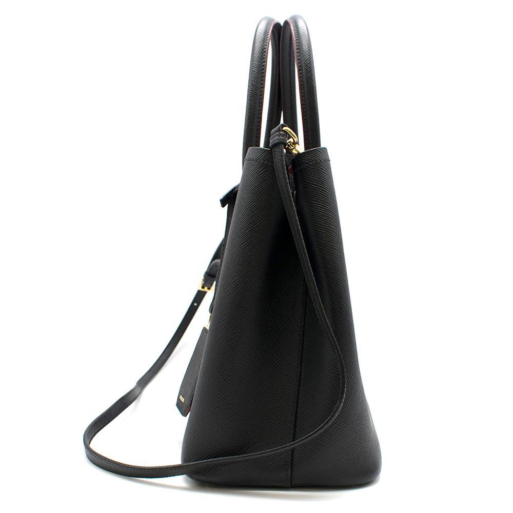 Women's Prada Black Saffiano Leather Medium Double Tote Bag