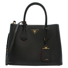 Prada Black Saffiano Leather Medium Double Tote Bag