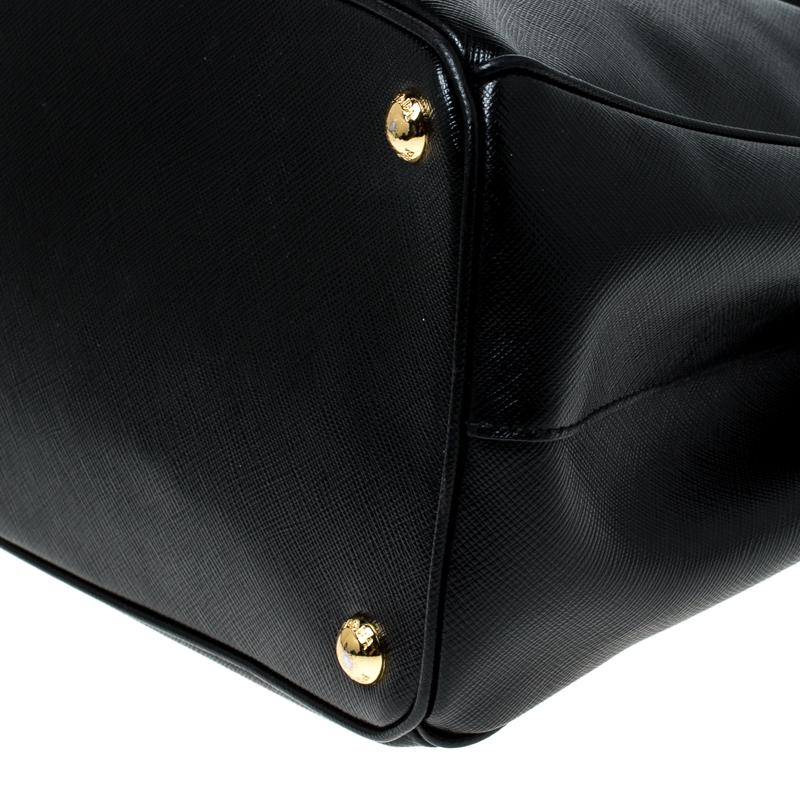 Prada Black Saffiano Leather Medium Double Zip Tote 2