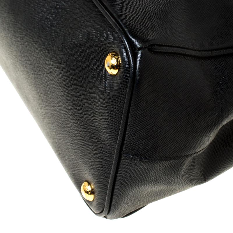 Prada Black Saffiano Leather Medium Double Zip Tote 4