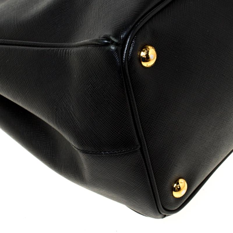 Prada Black Saffiano Leather Medium Double Zip Tote 5