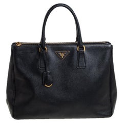 Used Prada Black Saffiano Leather Medium Galleria Double Zip Tote