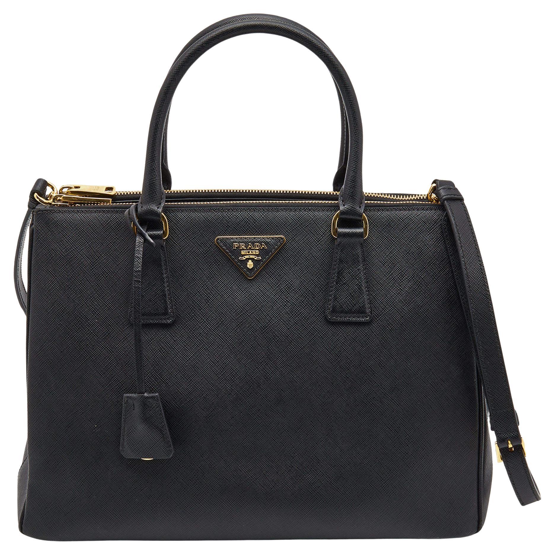 Prada Black Saffiano Leather Medium Galleria Double Zip Tote