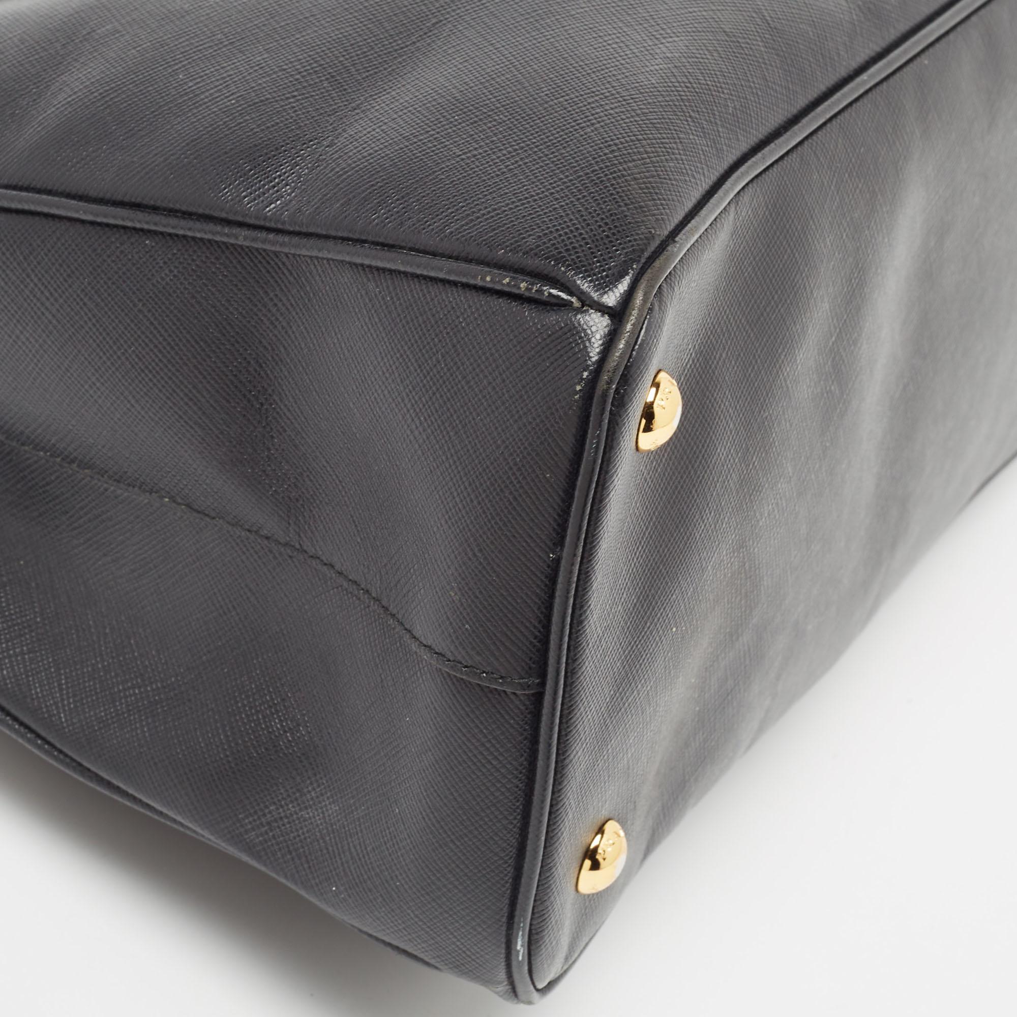 Prada Black Saffiano Leather Medium Middle Zip Tote 6