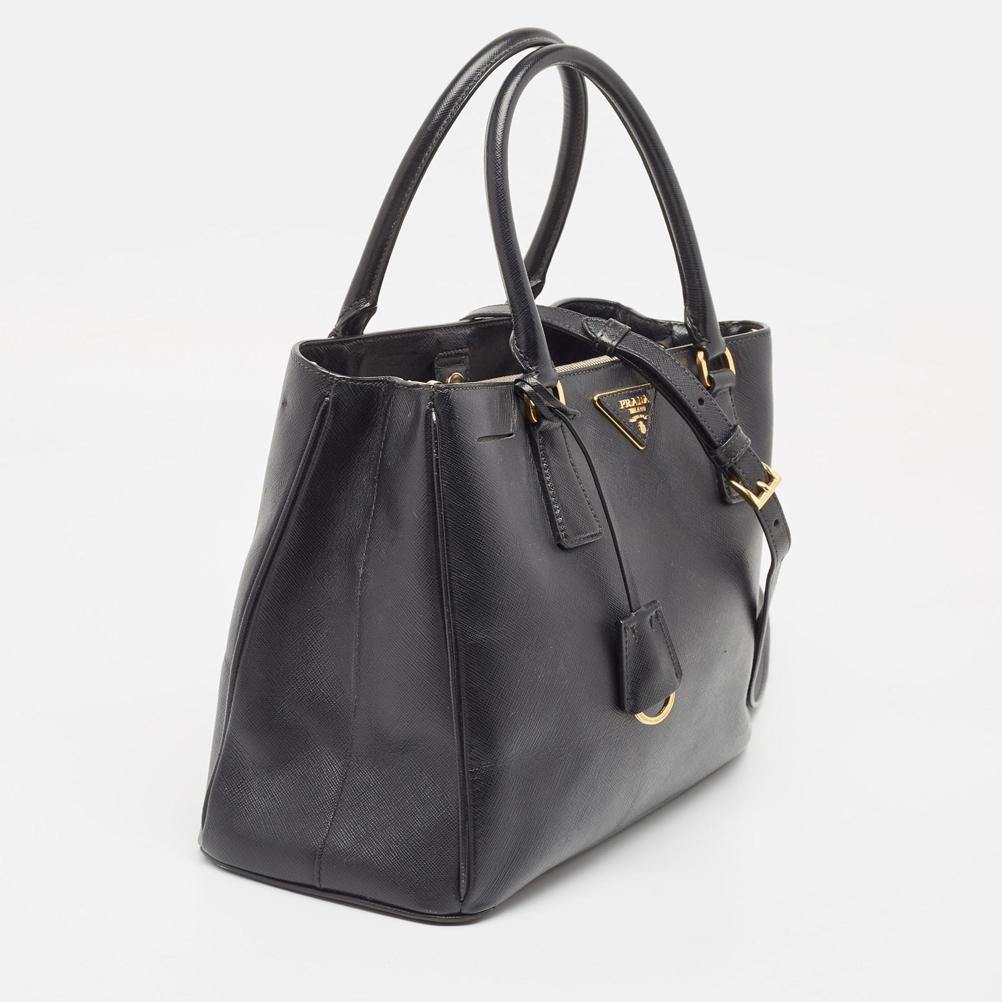 Prada Black Saffiano Leather Medium Middle Zip Tote 9