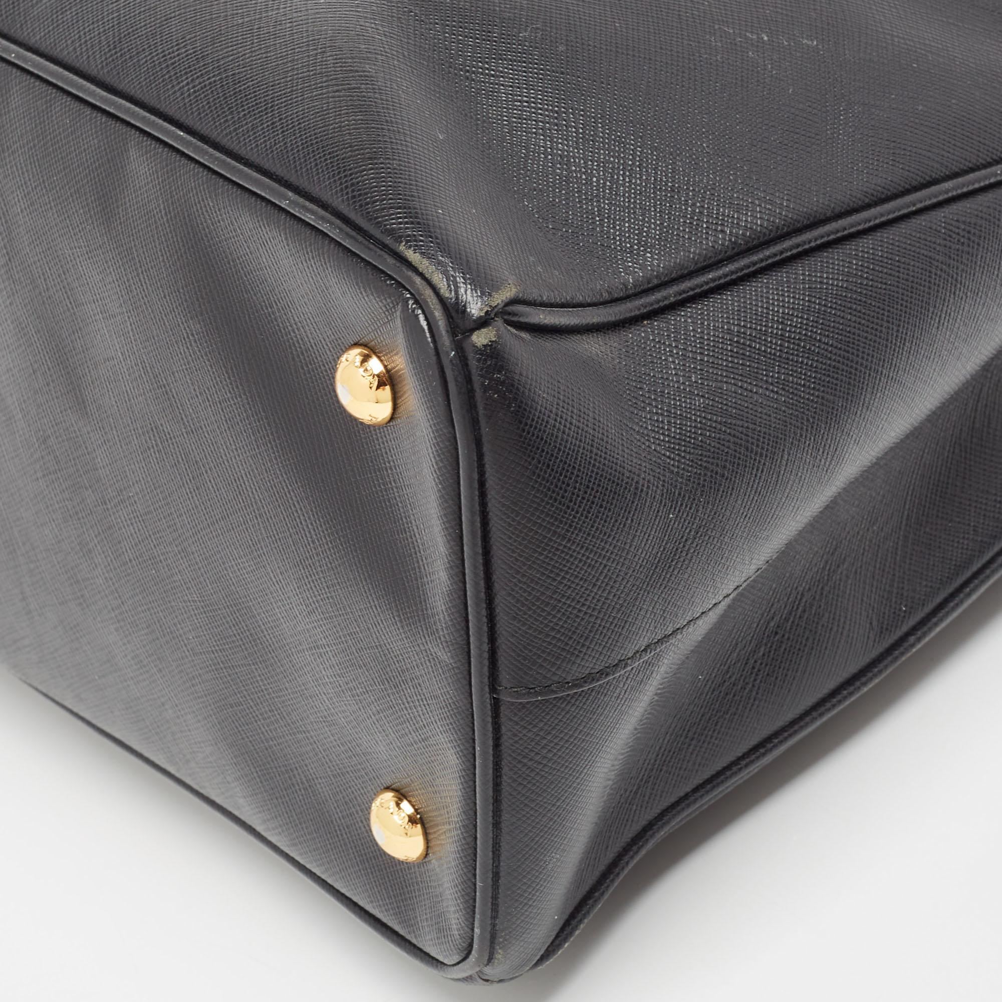 Prada Black Saffiano Leather Medium Middle Zip Tote 5