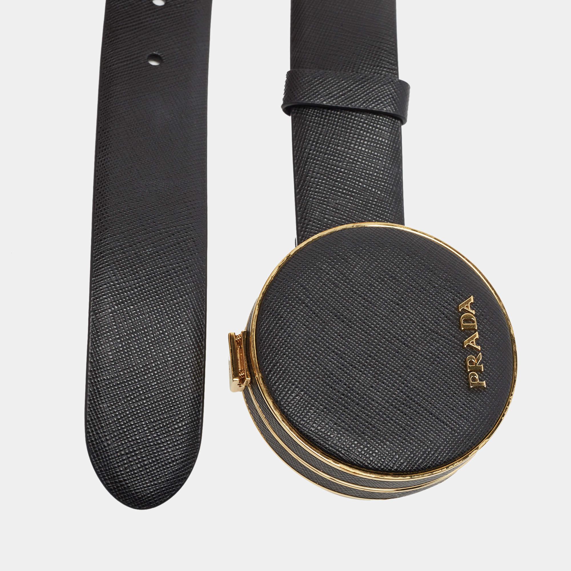 Prada Black Saffiano Leather Minaudière Belt For Sale 1