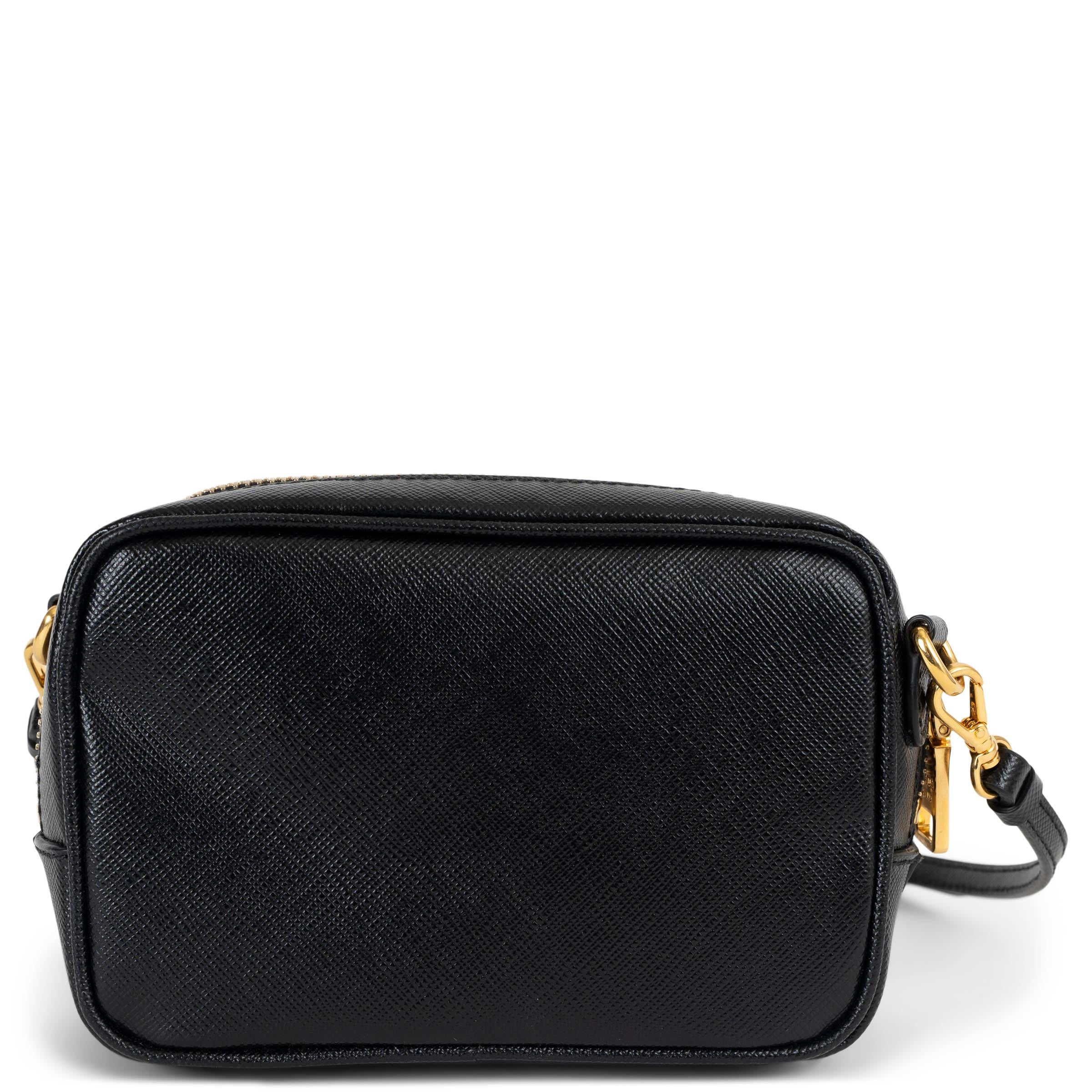 Black PRADA black Saffiano leather MINI CAMERA Crossbody Bag 1N1674 For Sale