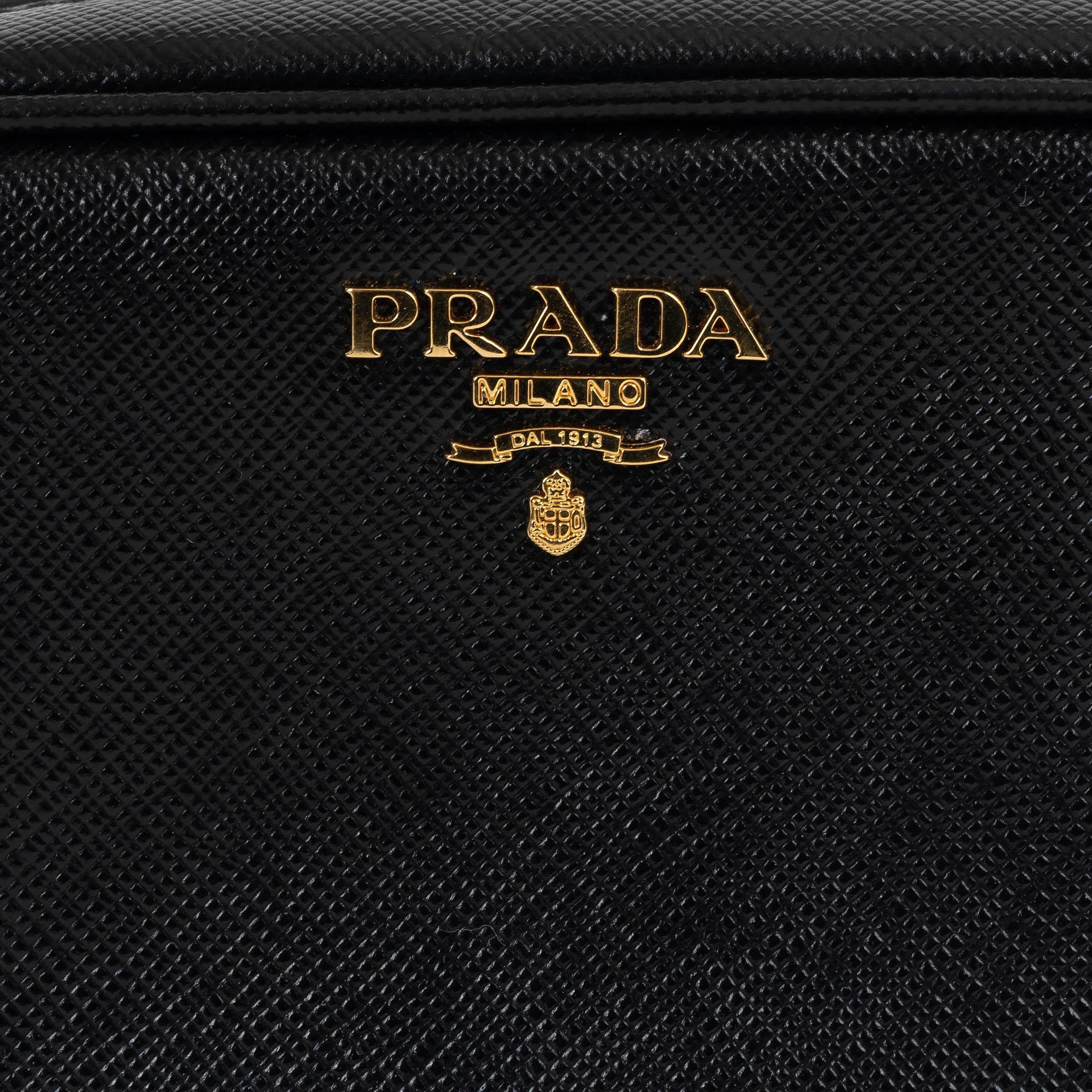 PRADA black Saffiano leather MINI CAMERA Crossbody Bag 1N1674 For Sale 1