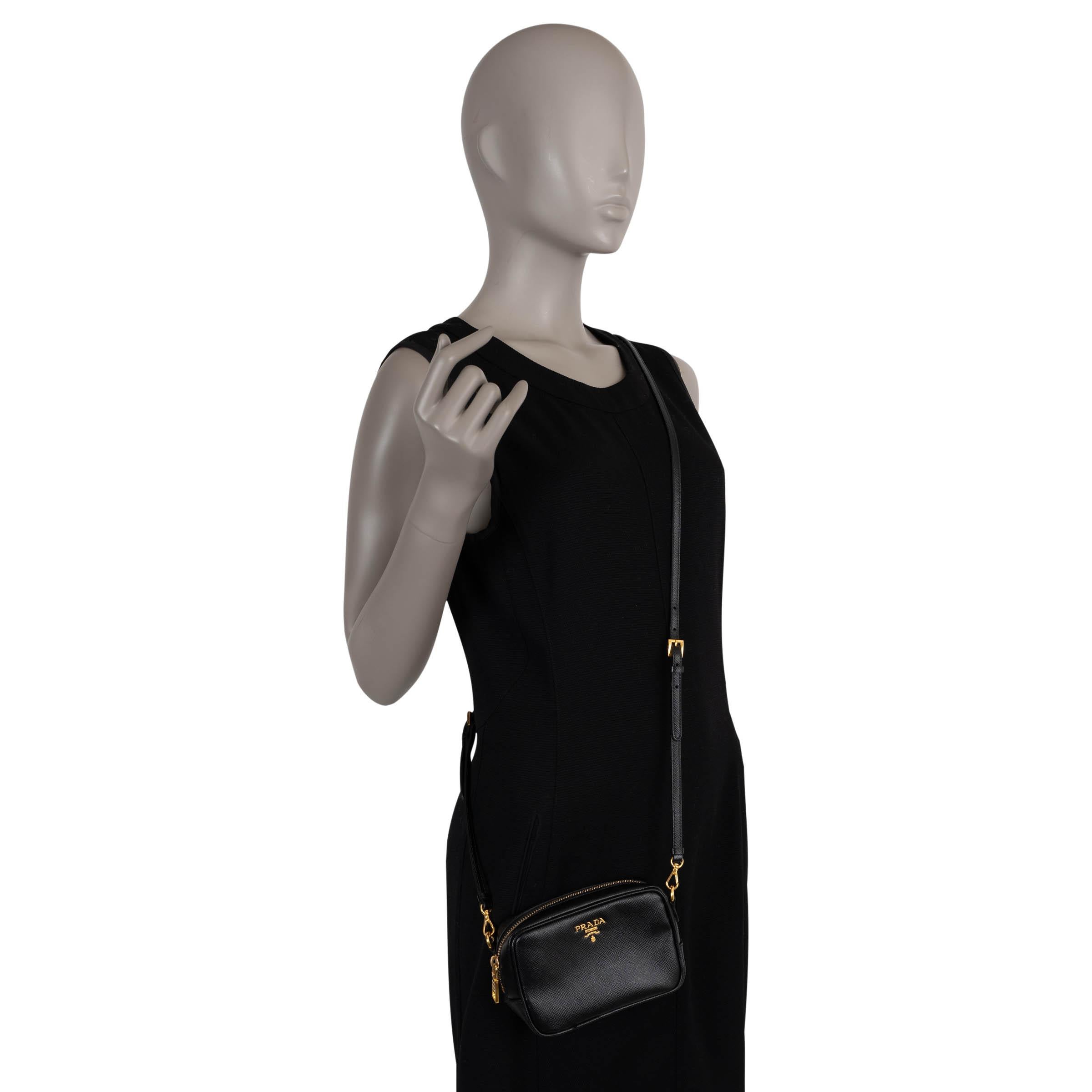PRADA black Saffiano leather MINI CAMERA Crossbody Bag 1N1674 For Sale 4