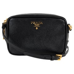 PRADA black Saffiano leather MINI CAMERA Crossbody Bag 1N1674