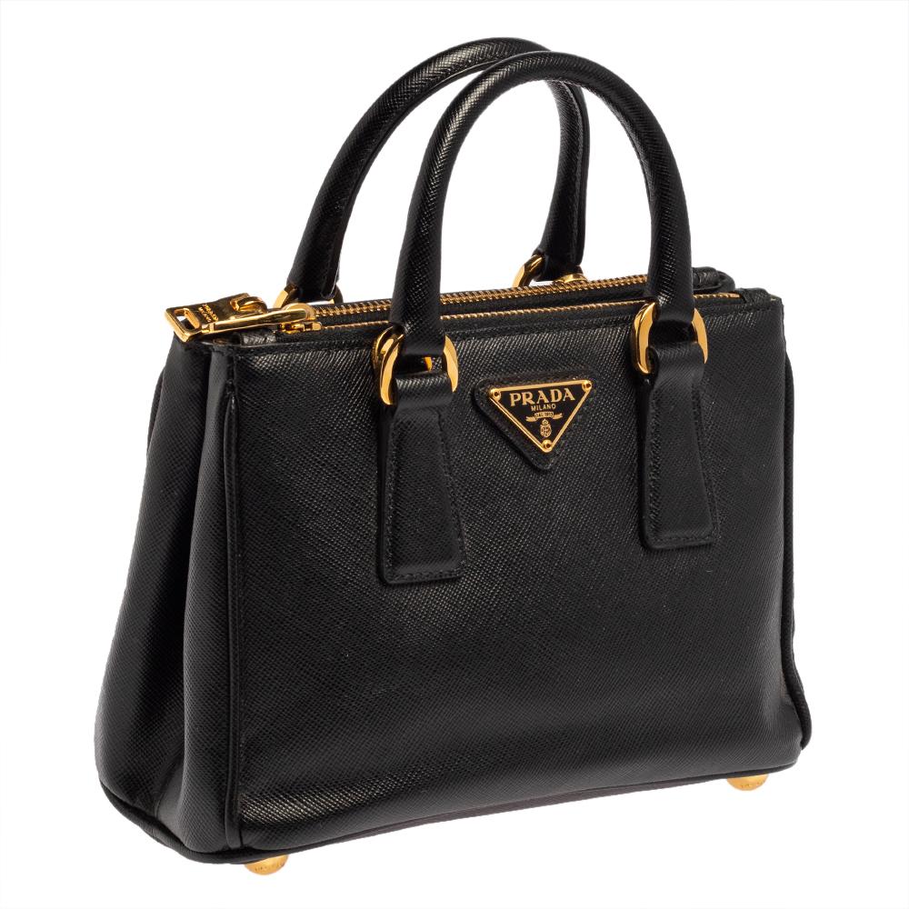 Prada Black Saffiano Leather Mini Double Zip Crossbody Bag In Good Condition In Dubai, Al Qouz 2