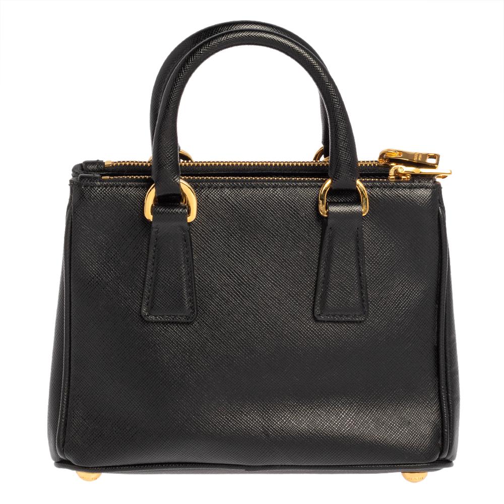 Women's Prada Black Saffiano Leather Mini Double Zip Crossbody Bag