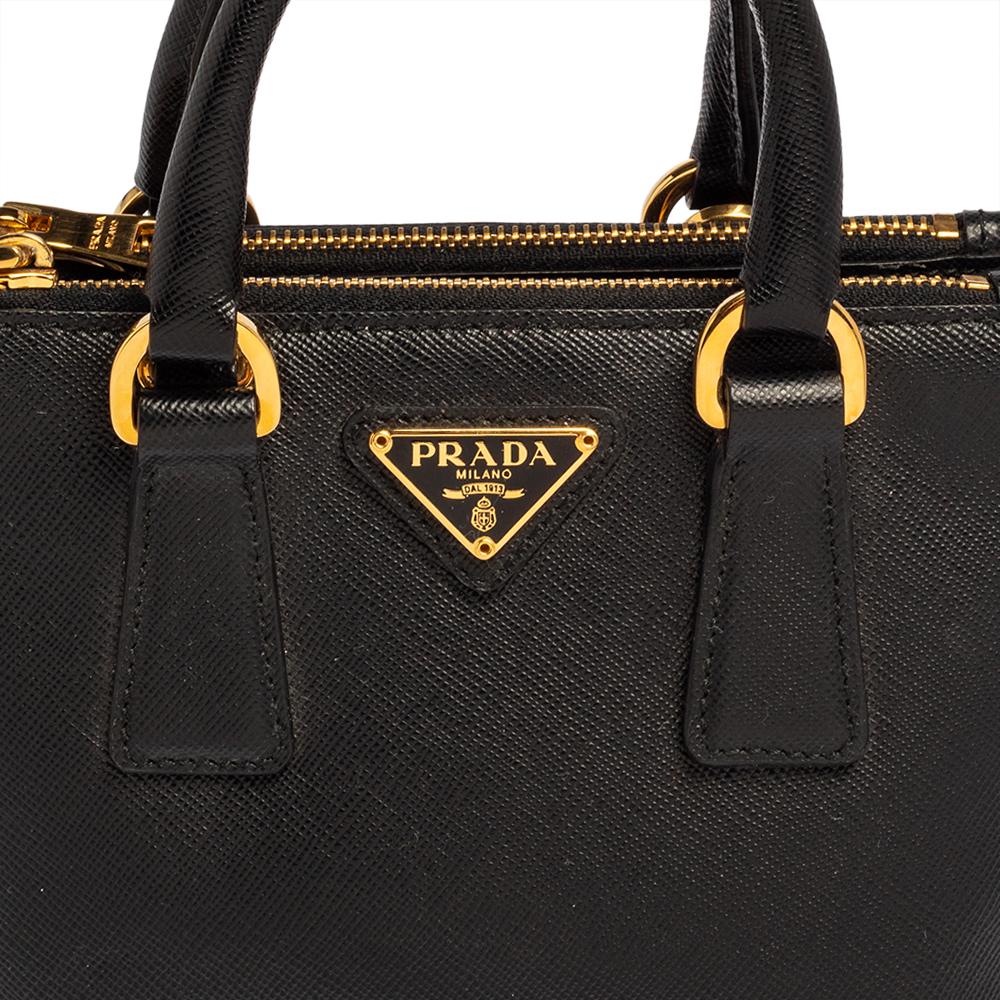 Prada Black Saffiano Leather Mini Double Zip Crossbody Bag 4