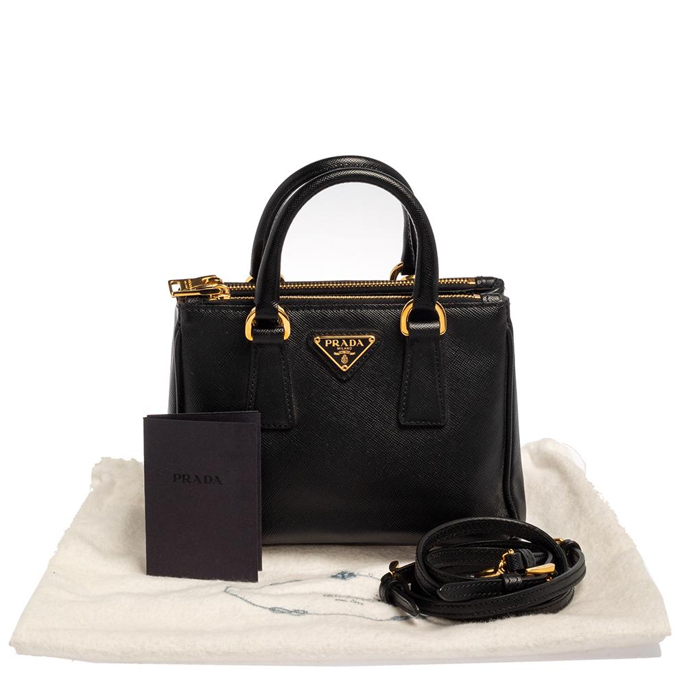 Prada Black Saffiano Leather Mini Double Zip Crossbody Bag 5