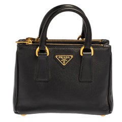 Prada Black Saffiano Leather Mini Double Zip Crossbody Bag