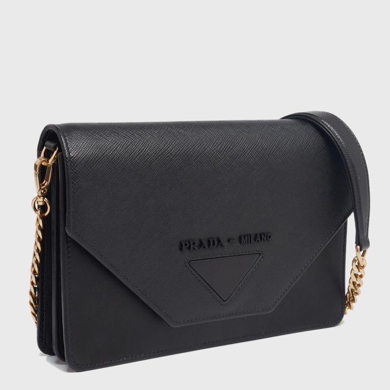 Prada Black Saffiano Leather Mini Envelope Crossbody Bag at 1stDibs
