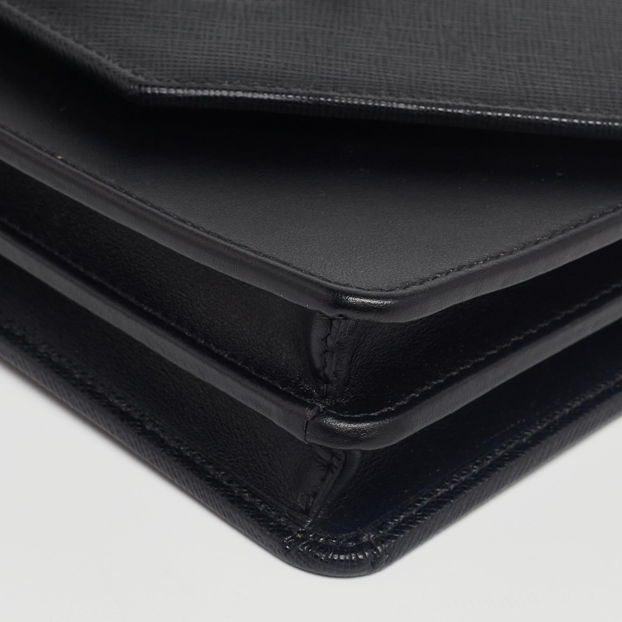 Prada Black Saffiano Leather Mini Envelope Crossbody Bag 1