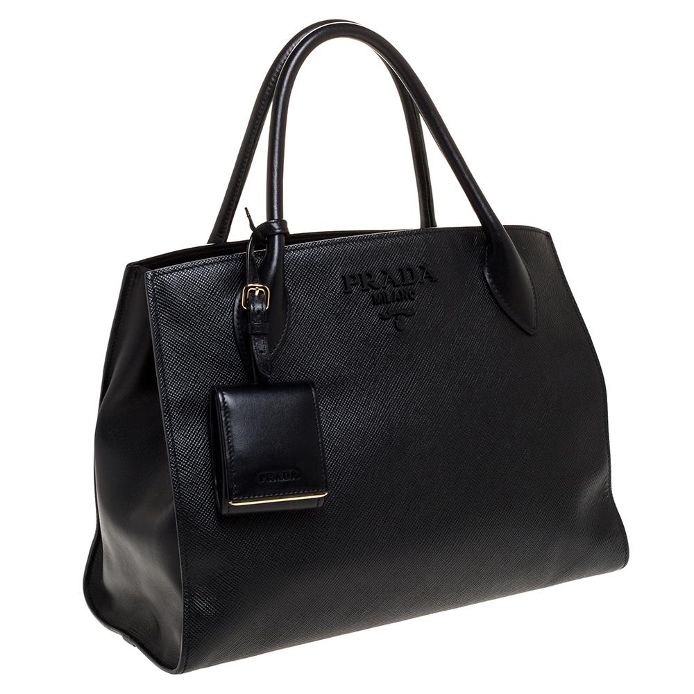 Women's Prada Black Saffiano Leather Monochrome Tote