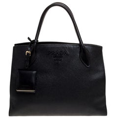 Prada Black Saffiano Leather Monochrome Tote