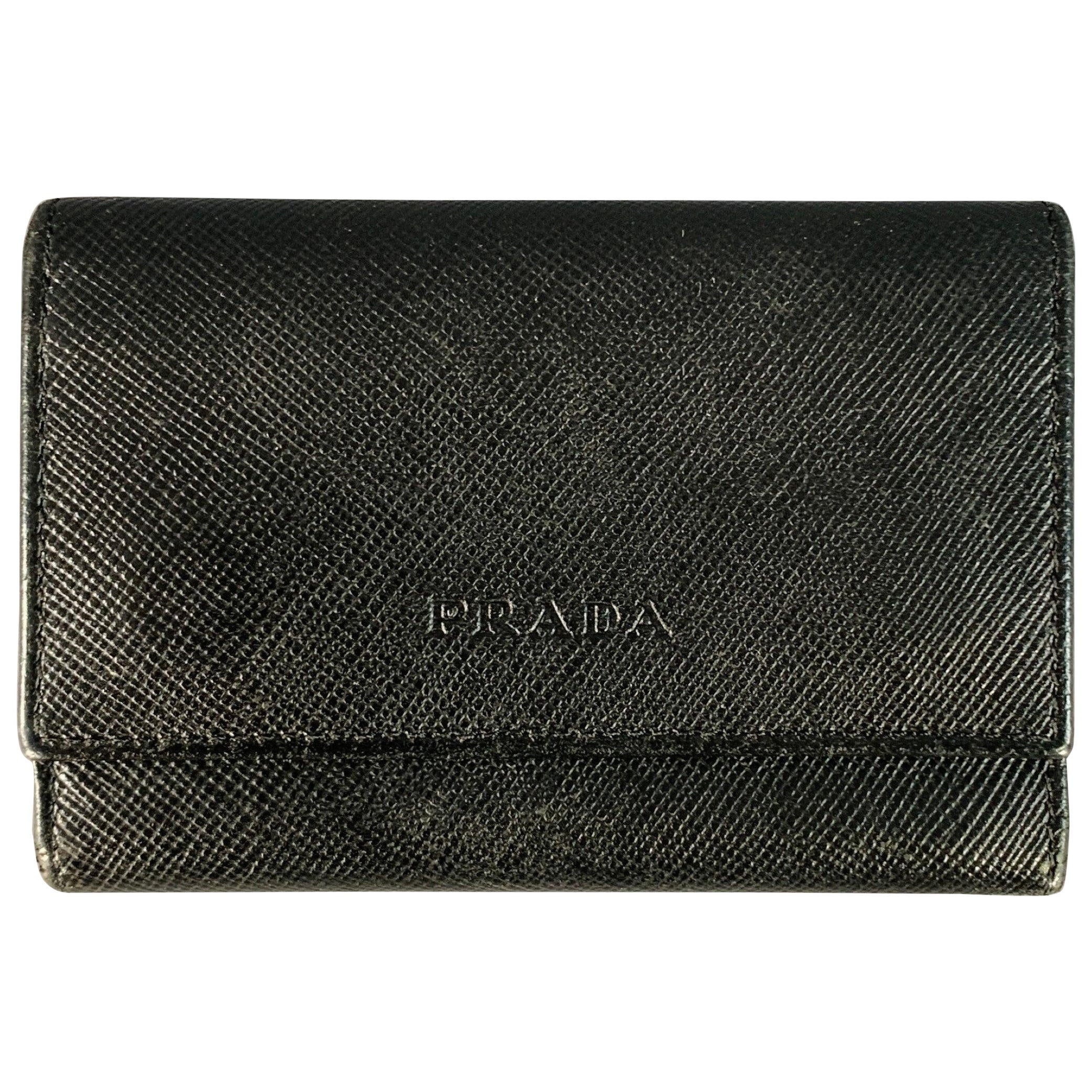 PRADA Black Saffiano Leather Six Ring Key Holder
