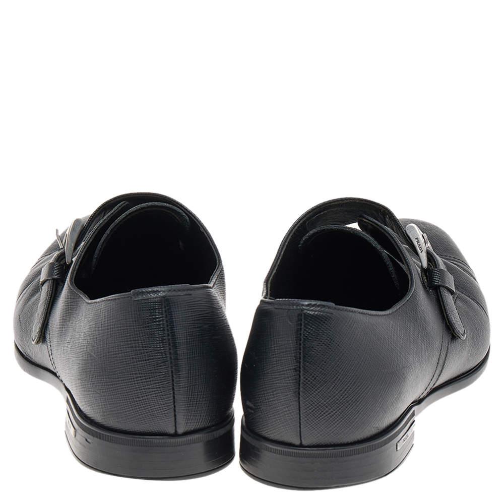 Women's Prada Black Saffiano Leather Slip on Loafers Size 40.5 For Sale