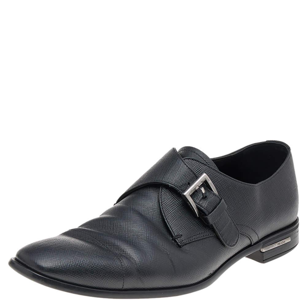 Prada Black Saffiano Leather Slip on Loafers Size 40.5 For Sale 2