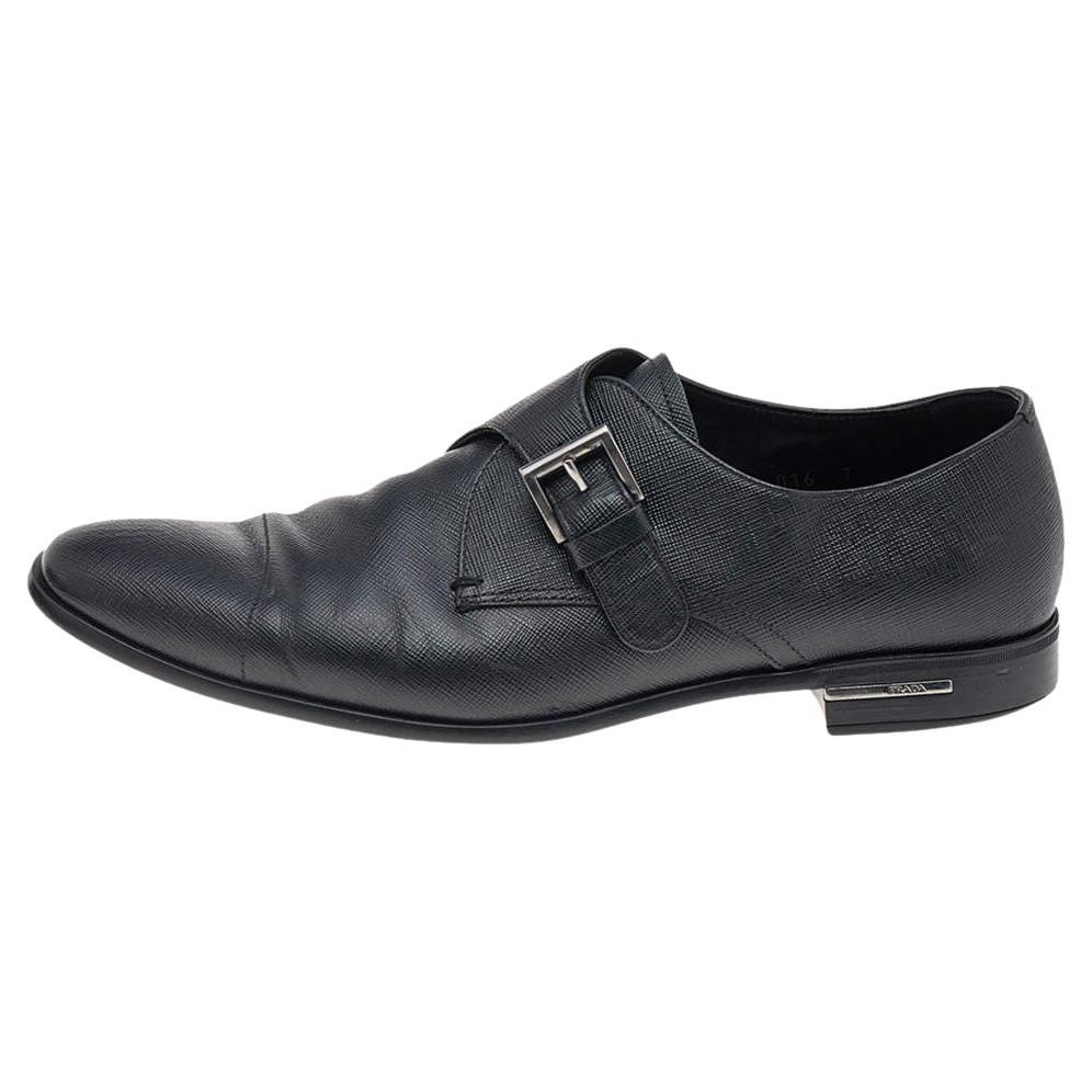 Prada Black Saffiano Leather Slip on Loafers Size 40.5 For Sale