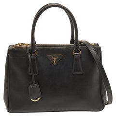 Prada Black Saffiano Leather Small Double Zip Tote