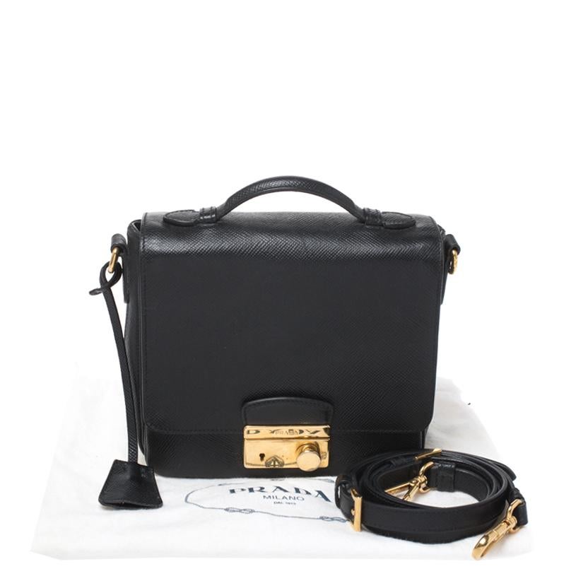 Prada Black Saffiano Leather Small Sound Crossbody Bag 7