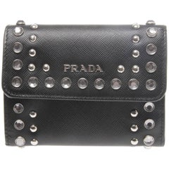 Prada Black Saffiano Leather Studded Wallet