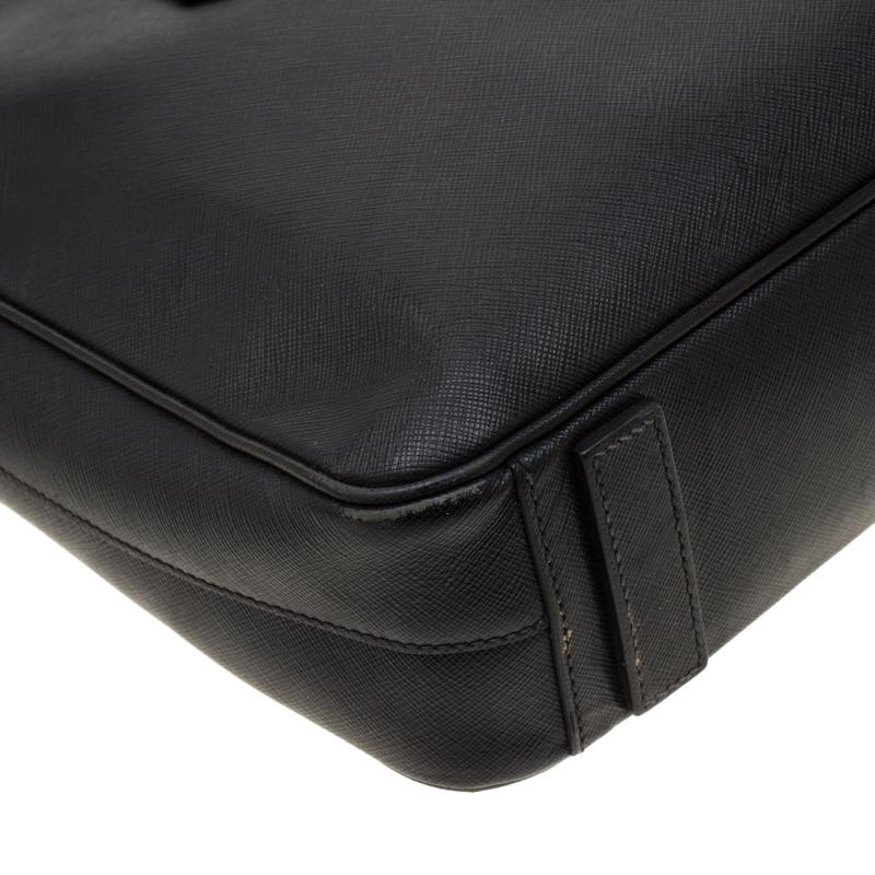 Prada Black Saffiano Leather Travel Briefcase Bag 6