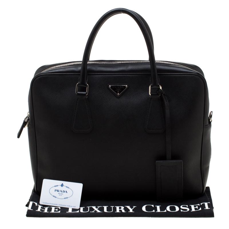 Prada Black Saffiano Leather Travel Briefcase Bag 7