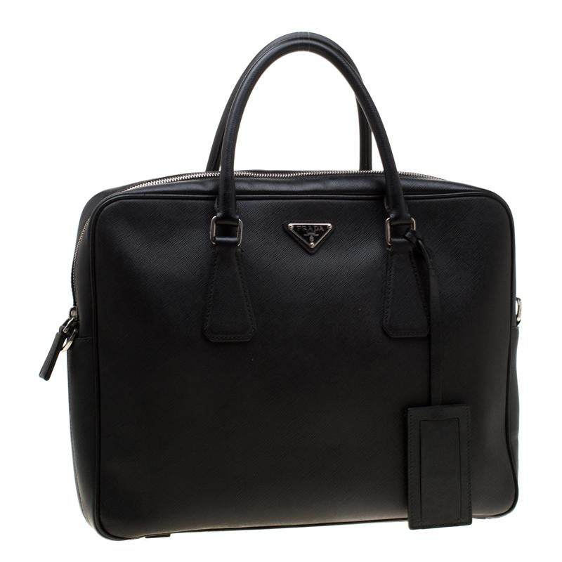 Men's Prada Black Saffiano Leather Travel Briefcase Bag