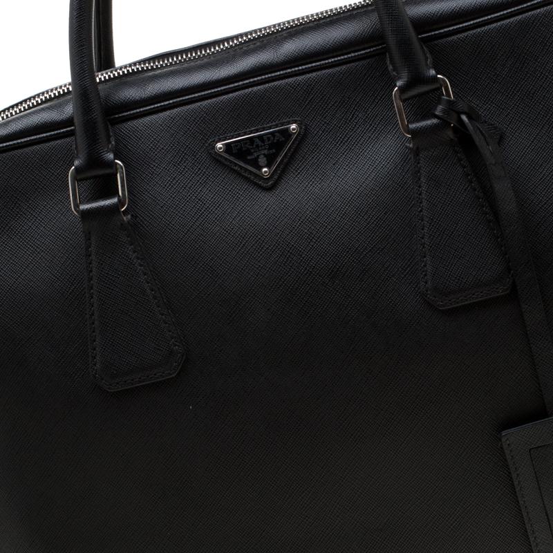 Prada Black Saffiano Leather Travel Briefcase Bag 4