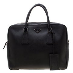 Prada Black Saffiano Leather Travel Briefcase Bag