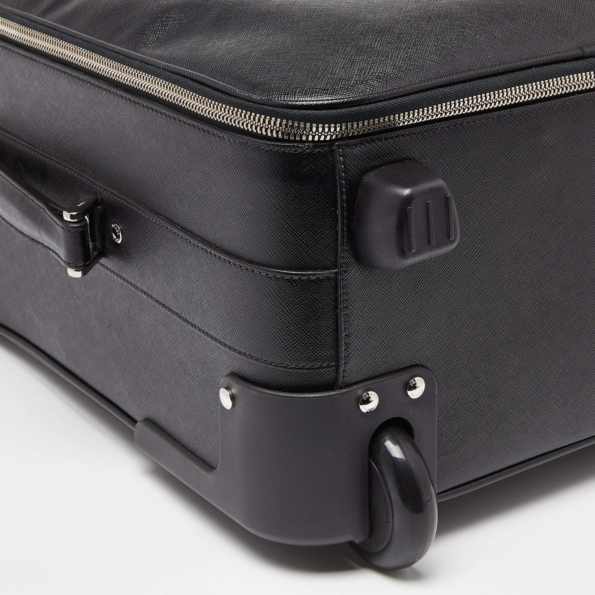 Prada Black Saffiano Leather Travel Rolling Trolley Luggage 6