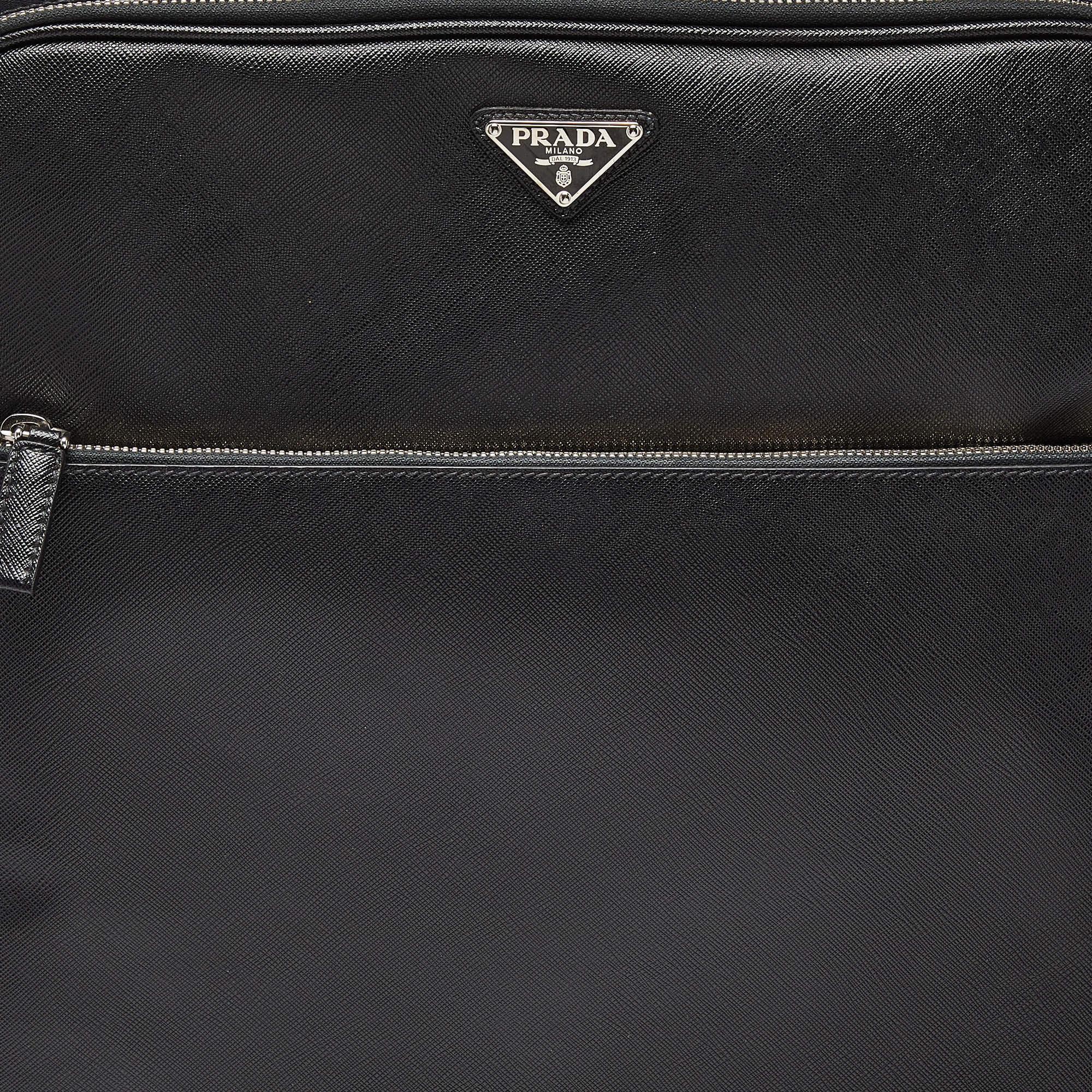 Prada Black Saffiano Leather Travel Rolling Trolley Luggage For Sale 2