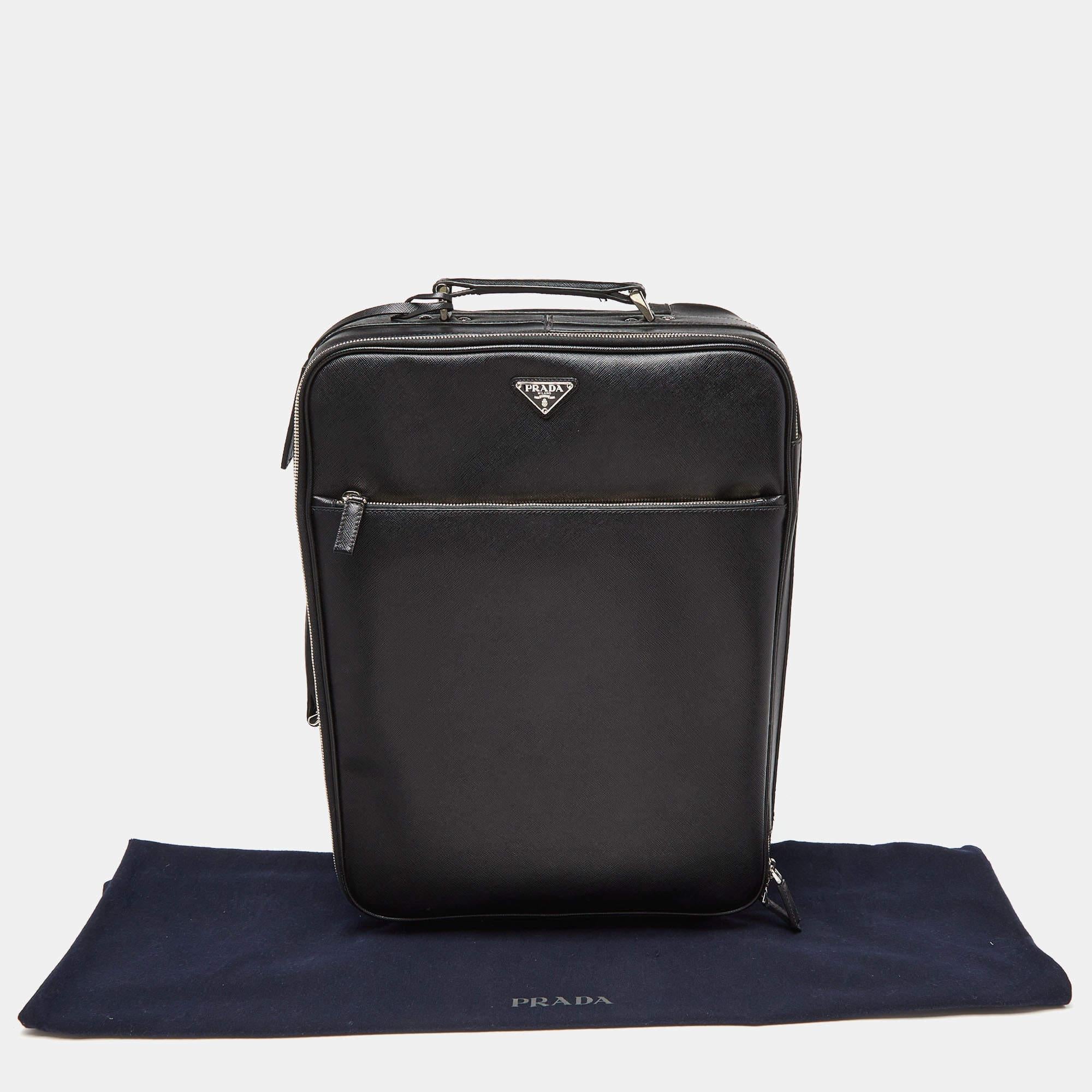 Prada Black Saffiano Leather Travel Rolling Trolley Luggage For Sale 3