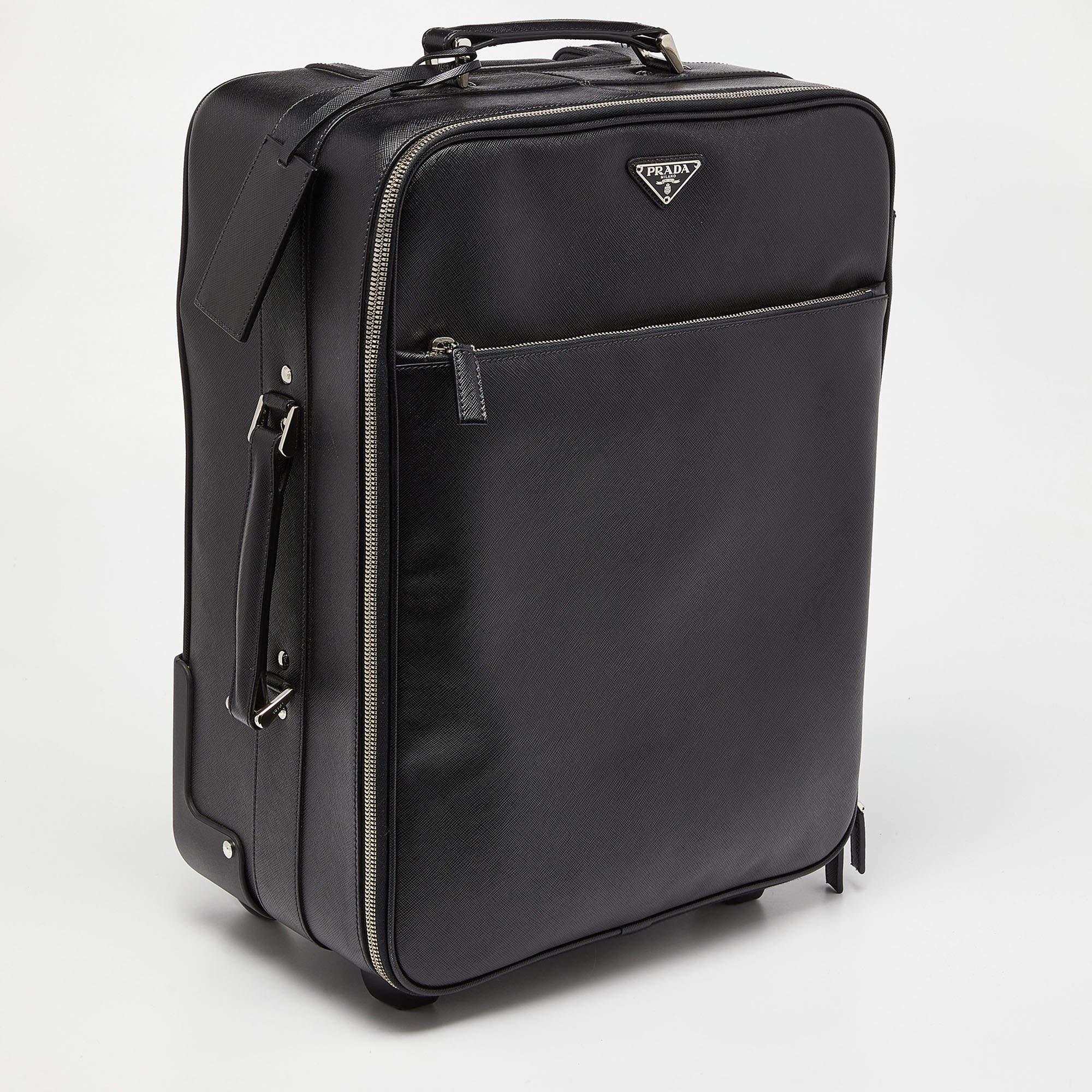 Prada Black Saffiano Leather Travel Rolling Trolley Luggage For Sale 4