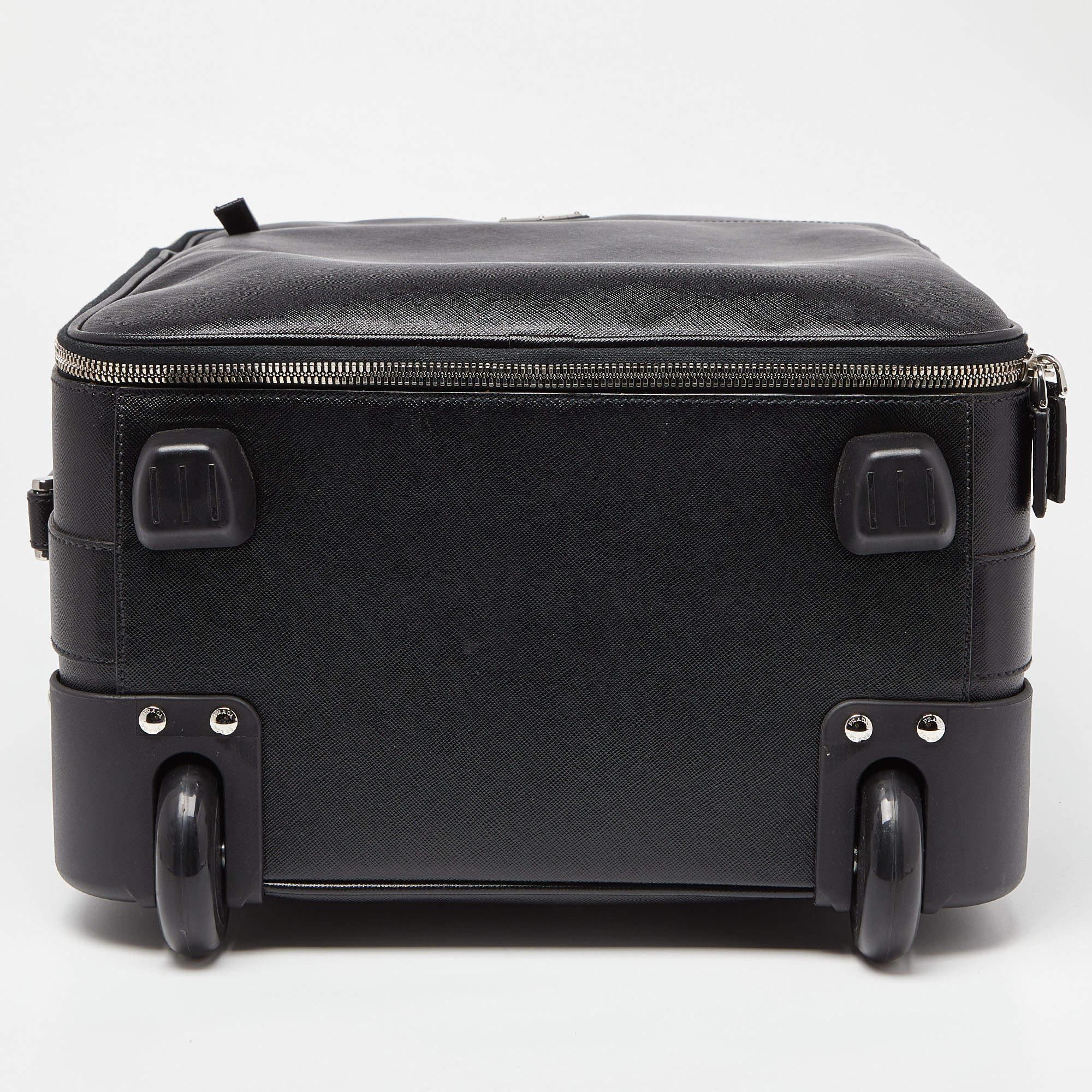 Prada Black Saffiano Leather Travel Rolling Trolley Luggage For Sale 5