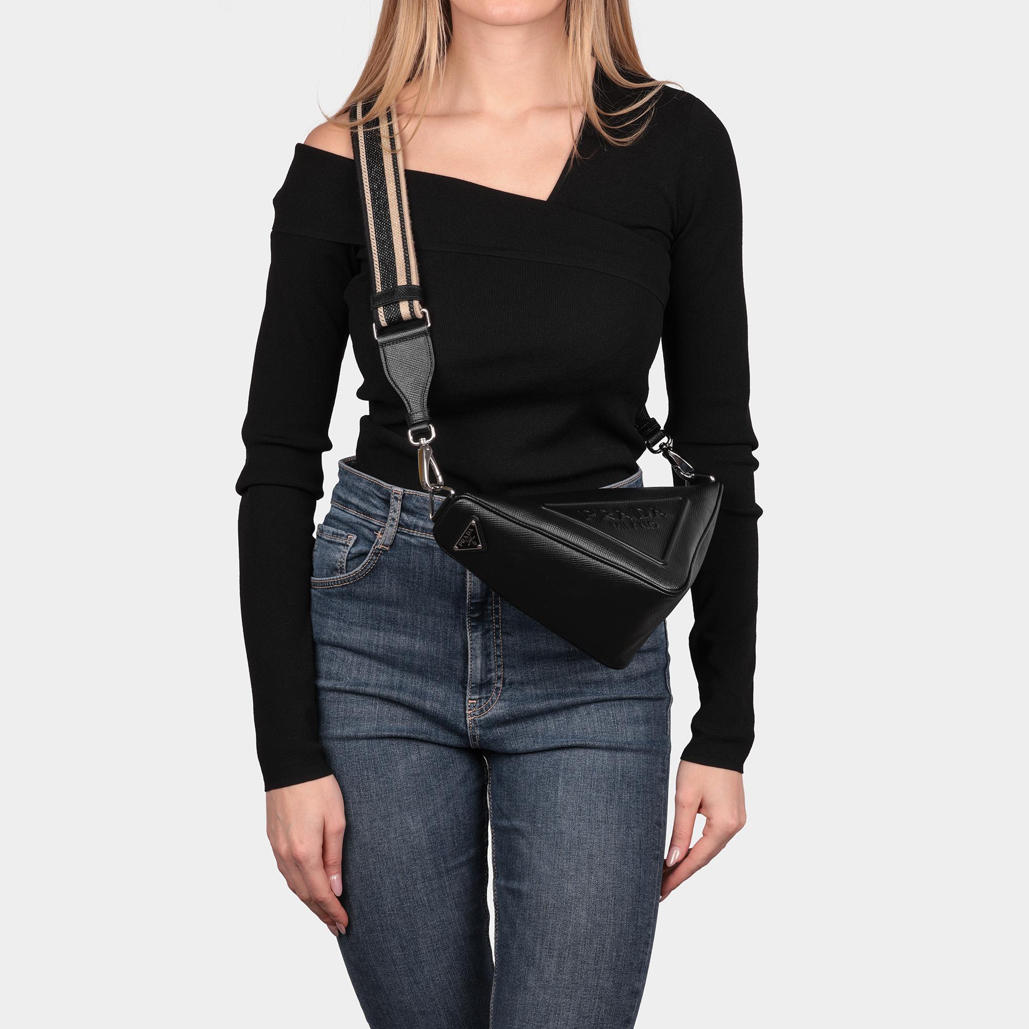 PRADA Black Saffiano Leather Triangle Shoulder Bag 6
